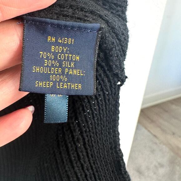 Polo Ralph Lauren Cotton Silk Sweater with Brown Leather Shoulder Accent, Size M - Picture 4 of 8